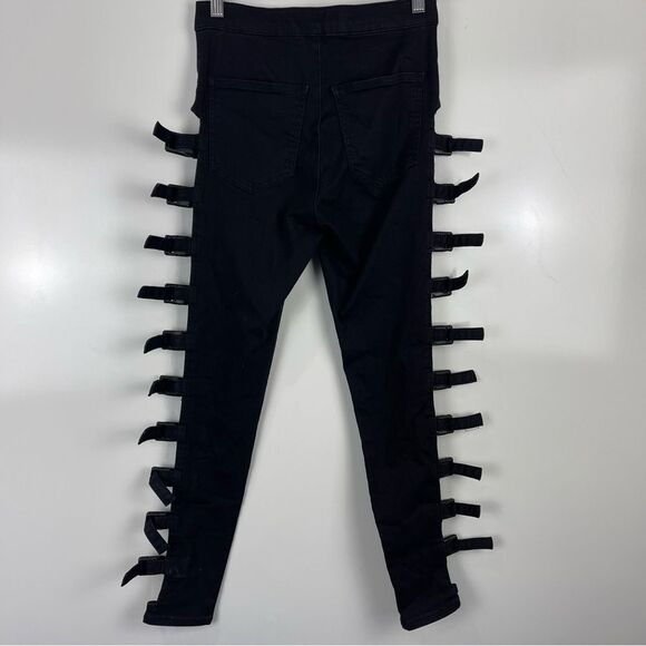 TOPSHOP Joni High Rise Skinny Ankle Jeans Open Sides Buckles Strappy Size 30 - Picture 3 of 9